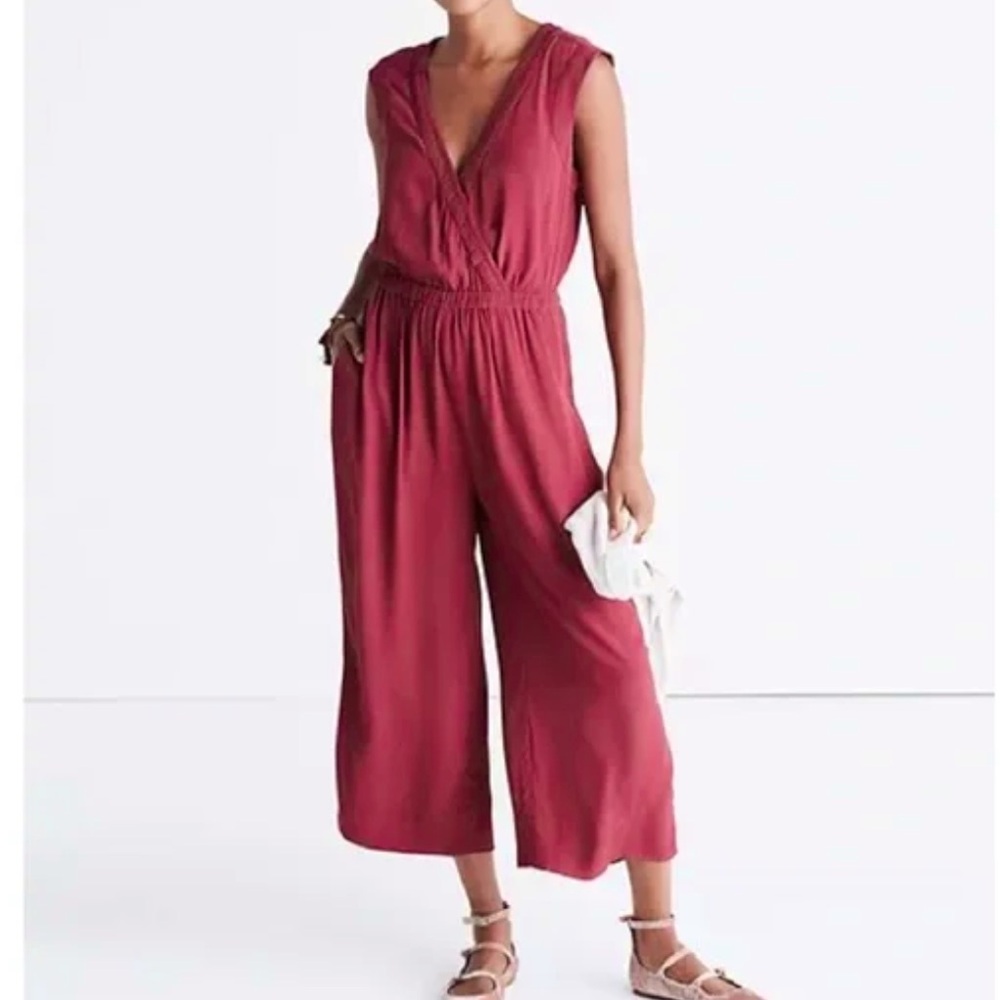 Madewell Culottes Wrap Front Burgundy Jumpsuit 4